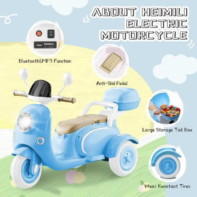 Alt view image 2 of 6 - TCARAIWEN 12V Kids Ride On Motorcycle Girl Moped Battery Electric Motorbike with Bluetooth Music LED Lights Blue