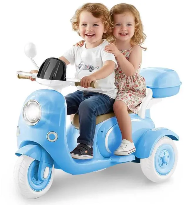 Main image of TCARAIWEN 12V Kids Ride On Motorcycle Girl Moped Battery Electric Motorbike with Bluetooth Music LED Lights Blue