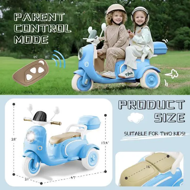 Alt view image 4 of 6 - TCARAIWEN 12V Kids Ride On Motorcycle Girl Moped Battery Electric Motorbike with Bluetooth Music LED Lights Blue