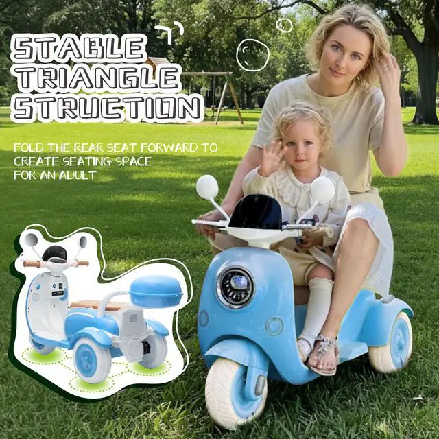 Alt view image 5 of 6 - TCARAIWEN 12V Kids Ride On Motorcycle Girl Moped Battery Electric Motorbike with Bluetooth Music LED Lights Blue