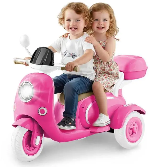 Main image of TCARAIWEN 12V Kids Ride On Motorcycle Girl Moped Battery Electric Motorbike with Bluetooth Music LED Lights Rose Red