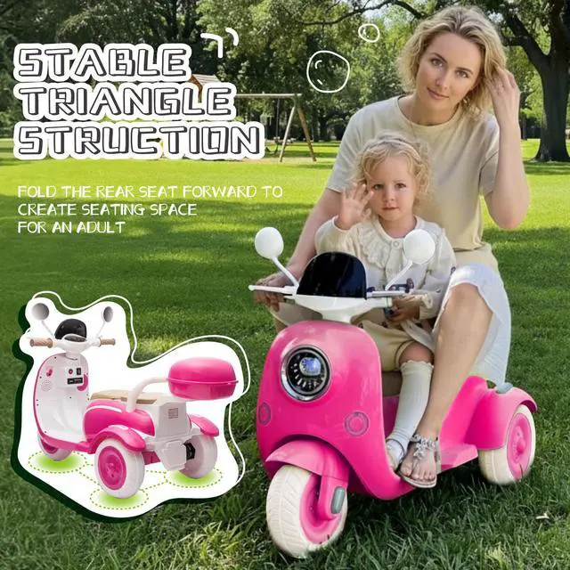 Alt view image 5 of 6 - TCARAIWEN 12V Kids Ride On Motorcycle Girl Moped Battery Electric Motorbike with Bluetooth Music LED Lights Rose Red