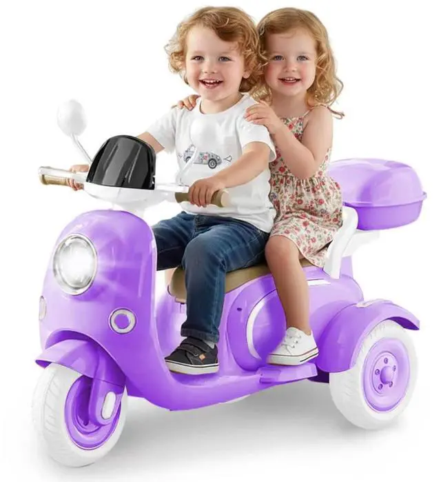 Main image of TCARAIWEN 12V Kids Ride On Motorcycle Girl Moped Battery Electric Motorbike with Bluetooth Music LED Lights Purple