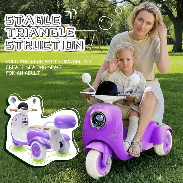 Alt view image 4 of 6 - TCARAIWEN 12V Kids Ride On Motorcycle Girl Moped Battery Electric Motorbike with Bluetooth Music LED Lights Purple