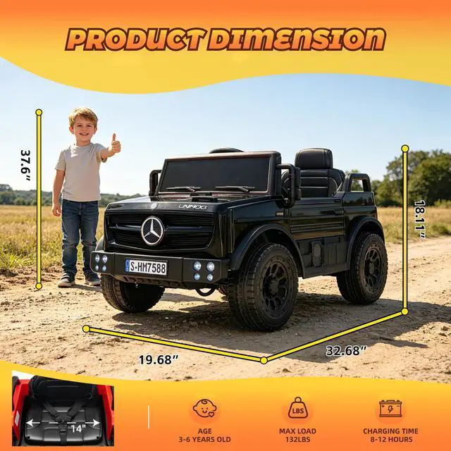 Alt view image 3 of 7 - Mercedes-Benz Licensed 12 v Kids Ride-On Car, Battery Powered Electric Vehicle for Boys Girls, Dual Driving Modes with Remote Control, Safety Belt, Bluetooth (Black) 7588-black
