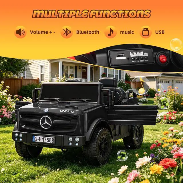 Alt view image 6 of 7 - Mercedes-Benz Licensed 12 v Kids Ride-On Car, Battery Powered Electric Vehicle for Boys Girls, Dual Driving Modes with Remote Control, Safety Belt, Bluetooth (Black) 7588-black
