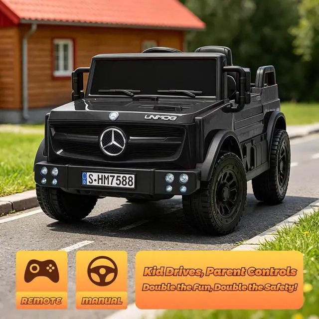 Alt view image 7 of 7 - Mercedes-Benz Licensed 12 v Kids Ride-On Car, Battery Powered Electric Vehicle for Boys Girls, Dual Driving Modes with Remote Control, Safety Belt, Bluetooth (Black) 7588-black