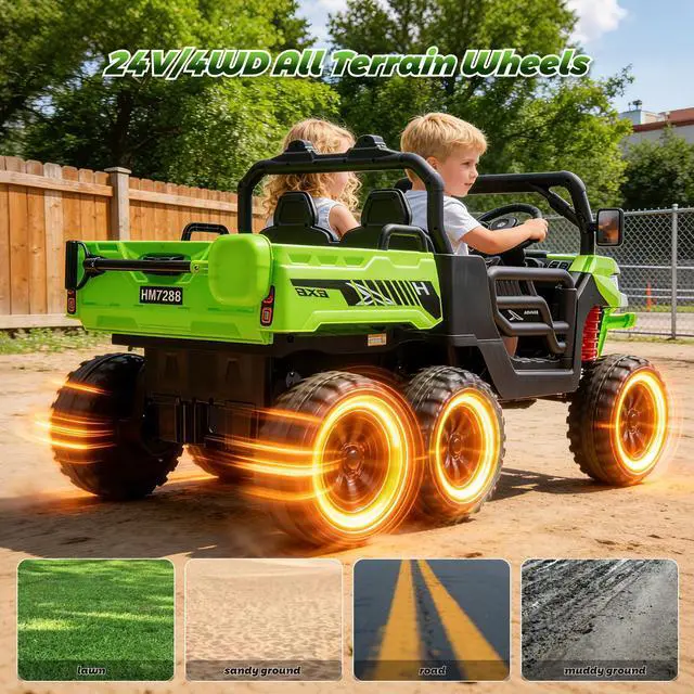Alt view image 4 of 7 - TCARAIWEN Kids 2 Seater Ride on Car 24V Electric Dump Truck 4WD Off-road UTV with Low & High Speeds Remote Control Bluetooth Music LED Lights