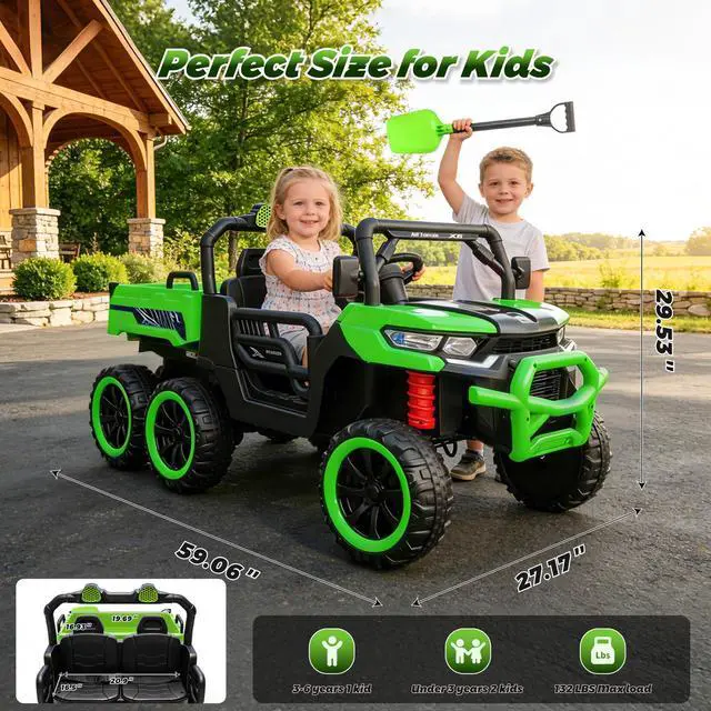 Alt view image 3 of 7 - TCARAIWEN Kids 2 Seater Ride on Car 24V Electric Dump Truck 4WD Off-road UTV with Low & High Speeds Remote Control Bluetooth Music LED Lights
