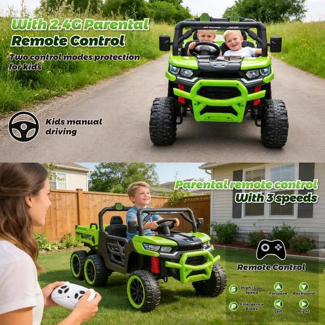 Alt view image 6 of 7 - TCARAIWEN Kids 2 Seater Ride on Car 24V Electric Dump Truck 4WD Off-road UTV with Low & High Speeds Remote Control Bluetooth Music LED Lights