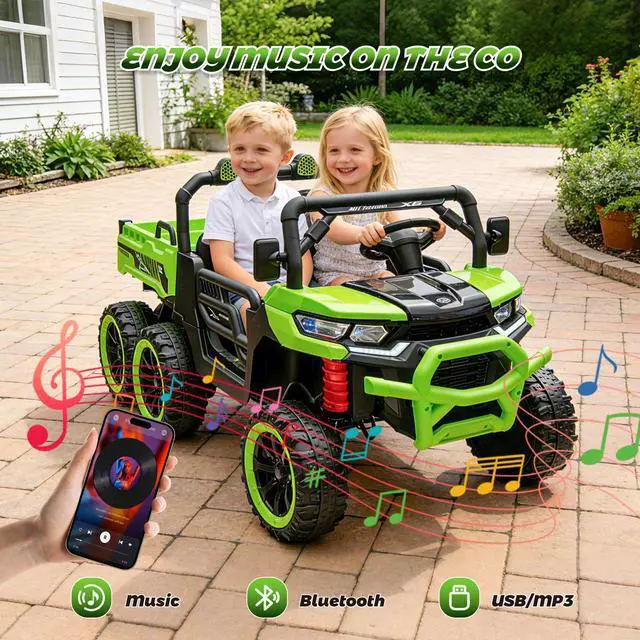 Alt view image 5 of 7 - TCARAIWEN Kids 2 Seater Ride on Car 24V Electric Dump Truck 4WD Off-road UTV with Low & High Speeds Remote Control Bluetooth Music LED Lights