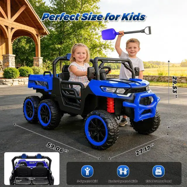 Alt view image 3 of 7 - TCARAIWEN Kids 2 Seater Ride on Car 24V Electric Dump Truck 4WD Off-road UTV with Low & High Speeds Remote Control Bluetooth Music LED Lights