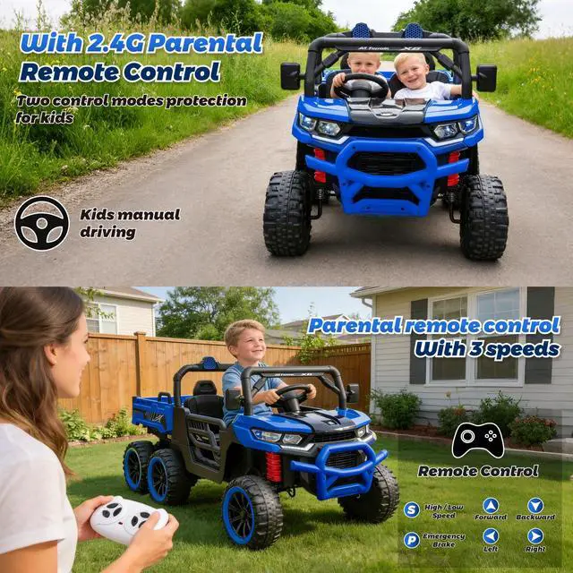 Alt view image 6 of 7 - TCARAIWEN Kids 2 Seater Ride on Car 24V Electric Dump Truck 4WD Off-road UTV with Low & High Speeds Remote Control Bluetooth Music LED Lights