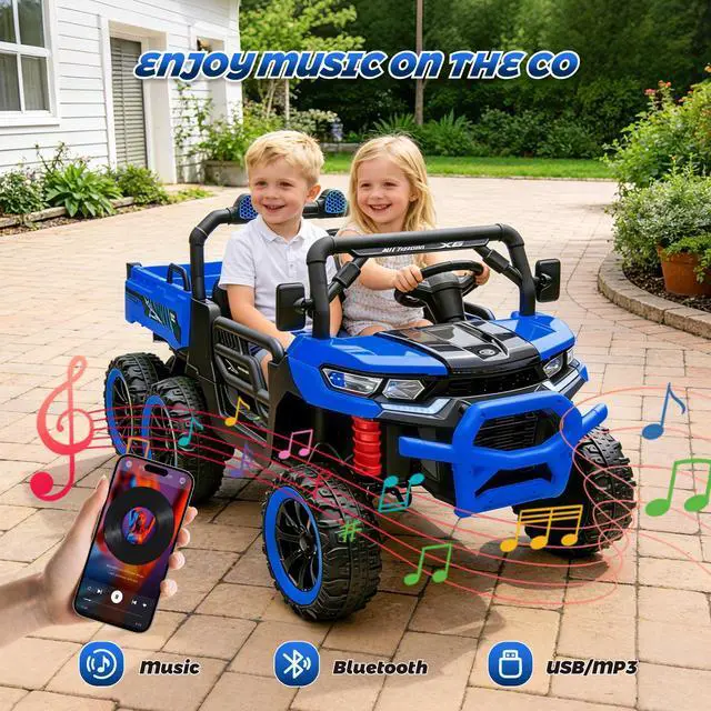Alt view image 5 of 7 - TCARAIWEN Kids 2 Seater Ride on Car 24V Electric Dump Truck 4WD Off-road UTV with Low & High Speeds Remote Control Bluetooth Music LED Lights