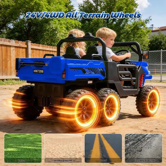 Alt view image 4 of 7 - TCARAIWEN Kids 2 Seater Ride on Car 24V Electric Dump Truck 4WD Off-road UTV with Low & High Speeds Remote Control Bluetooth Music LED Lights