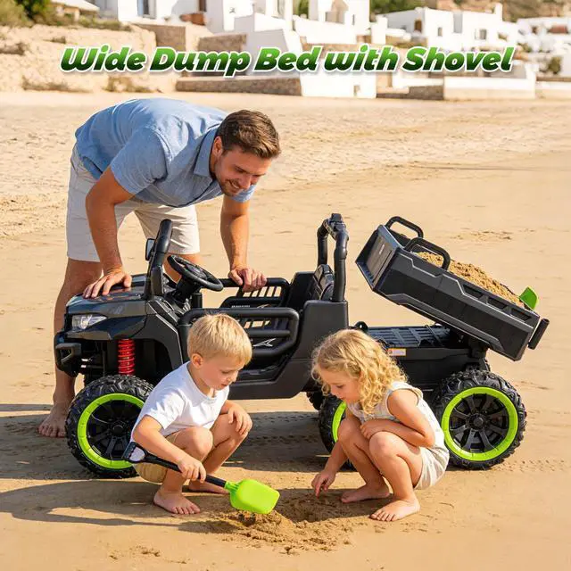 Alt view image 2 of 7 - TCARAIWEN Kids 2 Seater Ride on Car 24V Electric Dump Truck 4WD Off-road UTV with Low & High Speeds Remote Control Bluetooth Music LED Lights