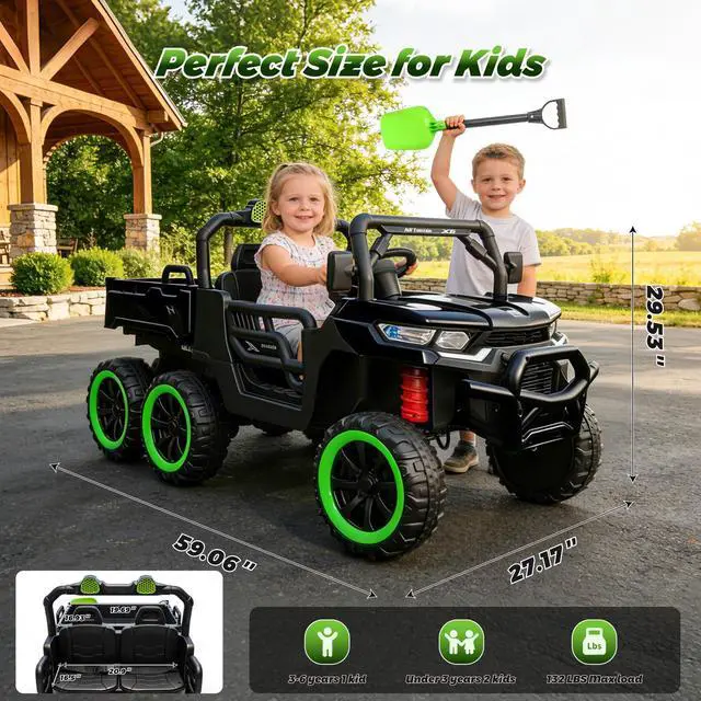 Alt view image 3 of 7 - TCARAIWEN Kids 2 Seater Ride on Car 24V Electric Dump Truck 4WD Off-road UTV with Low & High Speeds Remote Control Bluetooth Music LED Lights