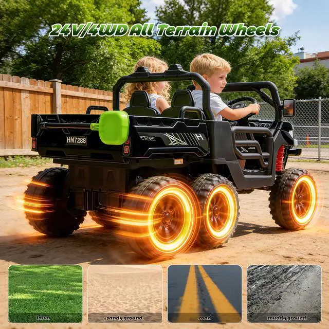 Alt view image 4 of 7 - TCARAIWEN Kids 2 Seater Ride on Car 24V Electric Dump Truck 4WD Off-road UTV with Low & High Speeds Remote Control Bluetooth Music LED Lights