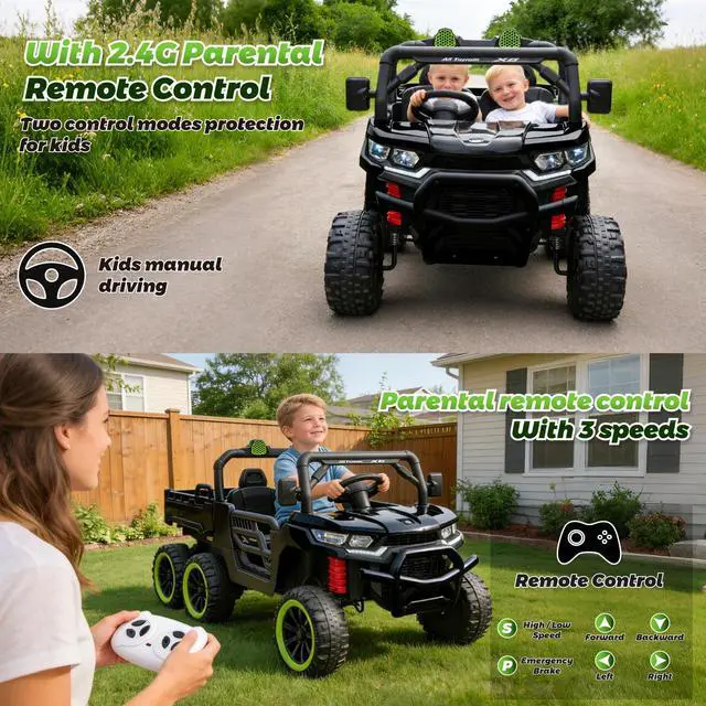 Alt view image 6 of 7 - TCARAIWEN Kids 2 Seater Ride on Car 24V Electric Dump Truck 4WD Off-road UTV with Low & High Speeds Remote Control Bluetooth Music LED Lights