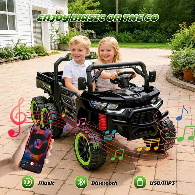 Alt view image 5 of 7 - TCARAIWEN Kids 2 Seater Ride on Car 24V Electric Dump Truck 4WD Off-road UTV with Low & High Speeds Remote Control Bluetooth Music LED Lights