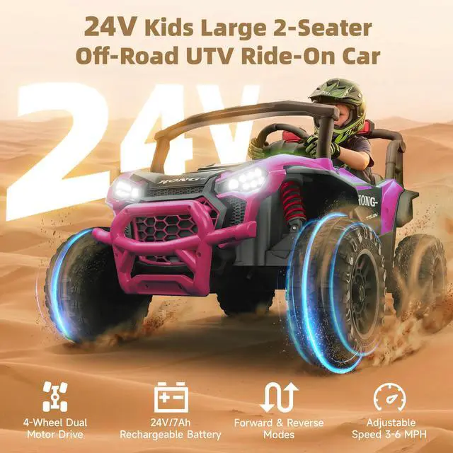 Alt view image 2 of 7 - Upgraded Kids Off-Road Electric Car, Large Capacity Battery, with Remote Control, Bluetooth, LED Lights, Outdoor Ride-On Toy Car , for Boys and Girls(pink)