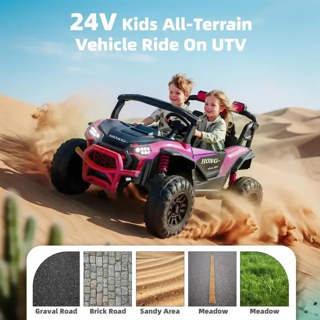 Alt view image 6 of 7 - Upgraded Kids Off-Road Electric Car, Large Capacity Battery, with Remote Control, Bluetooth, LED Lights, Outdoor Ride-On Toy Car , for Boys and Girls(pink)