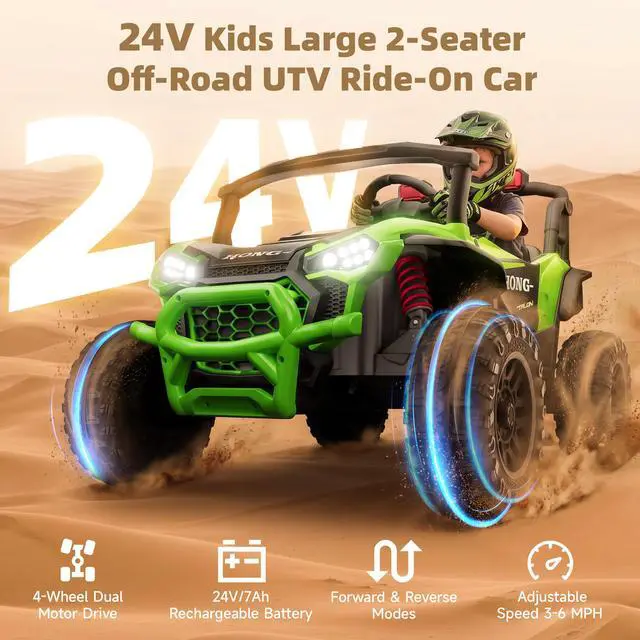 Alt view image 2 of 7 - Upgraded Kids Off-Road Electric Car, Large Capacity Battery, with Remote Control, Bluetooth, LED Lights, Outdoor Ride-On Toy Car , for Boys and Girls(green)