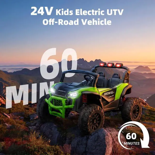 Alt view image 4 of 7 - Upgraded Kids Off-Road Electric Car, Large Capacity Battery, with Remote Control, Bluetooth, LED Lights, Outdoor Ride-On Toy Car , for Boys and Girls(green)