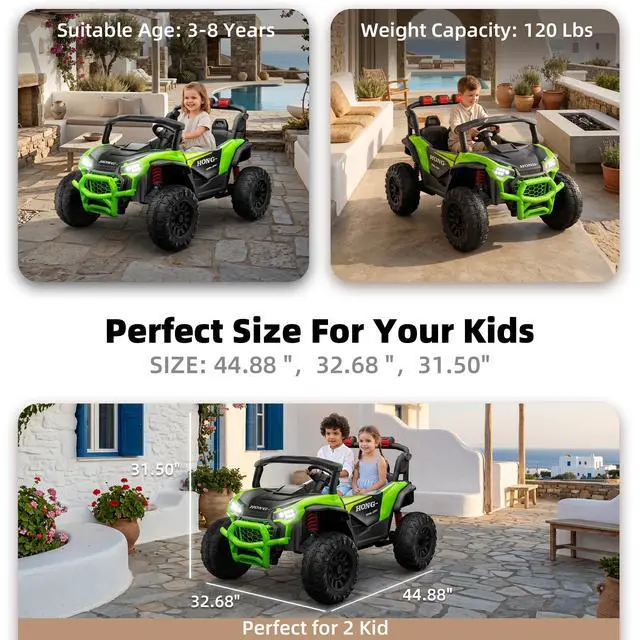 Alt view image 5 of 7 - Upgraded Kids Off-Road Electric Car, Large Capacity Battery, with Remote Control, Bluetooth, LED Lights, Outdoor Ride-On Toy Car , for Boys and Girls(green)