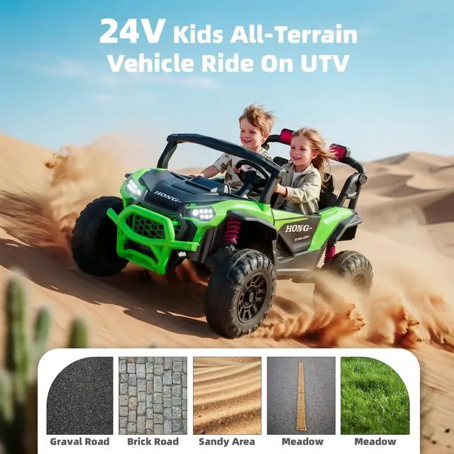 Alt view image 6 of 7 - Upgraded Kids Off-Road Electric Car, Large Capacity Battery, with Remote Control, Bluetooth, LED Lights, Outdoor Ride-On Toy Car , for Boys and Girls(green)