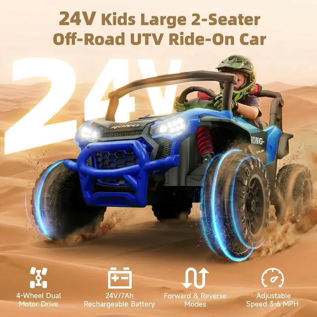 Alt view image 2 of 7 - Upgraded Kids Off-Road Electric Car, Large Capacity Battery, with Remote Control, Bluetooth, LED Lights, Outdoor Ride-On Toy Car , for Boys and Girls(blue)