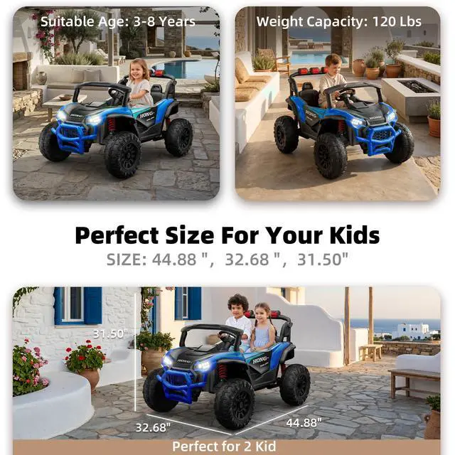 Alt view image 5 of 7 - Upgraded Kids Off-Road Electric Car, Large Capacity Battery, with Remote Control, Bluetooth, LED Lights, Outdoor Ride-On Toy Car , for Boys and Girls(blue)