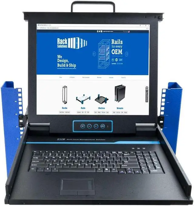 Alt view image 2 of 7 - RackSolutions 1U Sliding KVM with Keyboard, Trackpad, and 17" Monitor  Single System Control, 1 KVM Port (VGA)  17" TFT LED Display