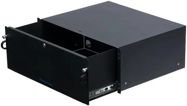 Main image of RackSolutions 4U Lockable Rackmount Drawer  14" Depth, High-Quality Ball Bearing Slides, 100 lbs Capacity, Cable Access Holes  Fits 2 & 4 Post Racks - OEM