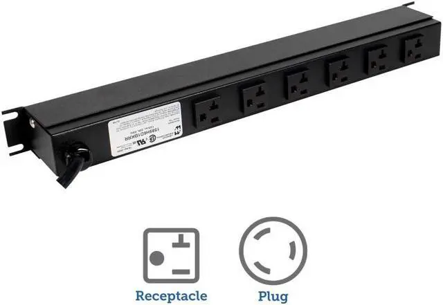 Main image of RackSolutions 20A Power Strip, Rear Outlets, 15ft Cord, EIA 19-Inch Compatible