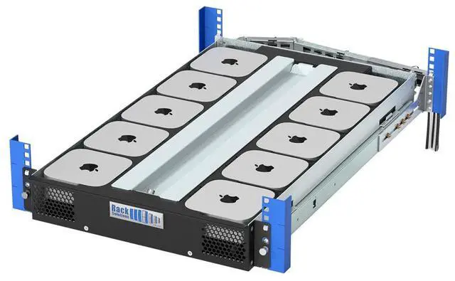 Alt view image 2 of 7 - RackSolutions 2U HyperShelf for 10 Mac Mini M4 and M4 Pro (2024), Integrated Airflow, Cable Management, Extends for In-Rack Serviceability - OEM