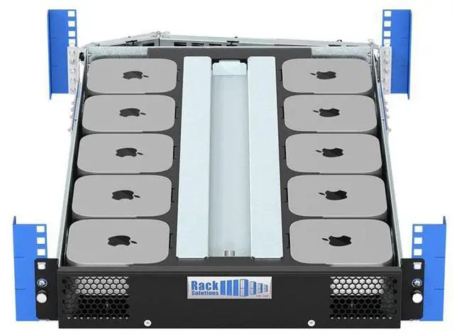 Alt view image 6 of 7 - RackSolutions 2U HyperShelf for 10 Mac Mini M4 and M4 Pro (2024), Integrated Airflow, Cable Management, Extends for In-Rack Serviceability - OEM