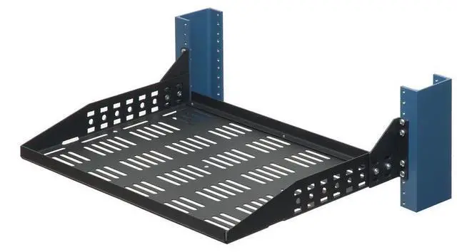 Alt view image 2 of 2 - RackSolutions 2U 2Post Adjustable Center Mount Shelf 13in Depth  150 lbs Capacity, Adjustable Flanges, Vented, Fits Standard 2Post Racks