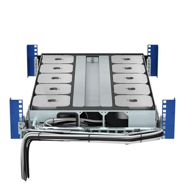 Alt view image 5 of 7 - RackSolutions 2U HyperShelf for 10 Mac Mini M4 and M4 Pro (2024), Integrated Airflow, Cable Management, Extends for In-Rack Serviceability - OEM