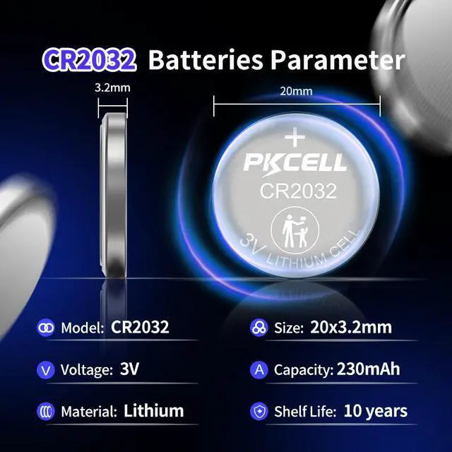 Alt view image 3 of 7 - PKCELL 50-Pack CR2032 Lithium Coin Cell Battery, 3 Volt, Long Lasting Power, Mercury-Free Compatible with Apple AirTag, Key Fob, and other devices