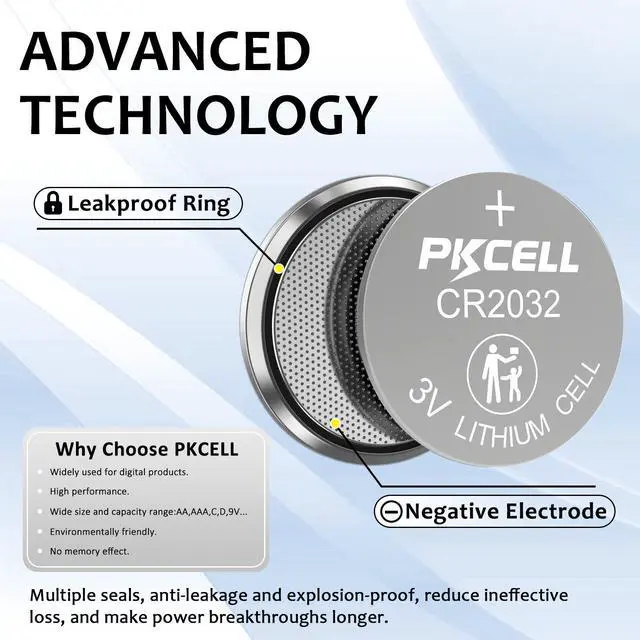 Alt view image 7 of 7 - PKCELL 100Pcs CR2032 Battery,Long-Lasting & High Capacity CR 2032 3V Coin & Button Cell Lithium Batteries with Adaptive Power and Superior Safety