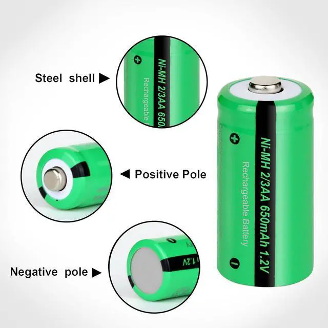Alt view image 3 of 7 - PKCELL 10PC 2/3AA 650MAH NI-MH Rechargeable Battery (30 * 15mm, 2/3AA Size, NOT AA or AAA Size)