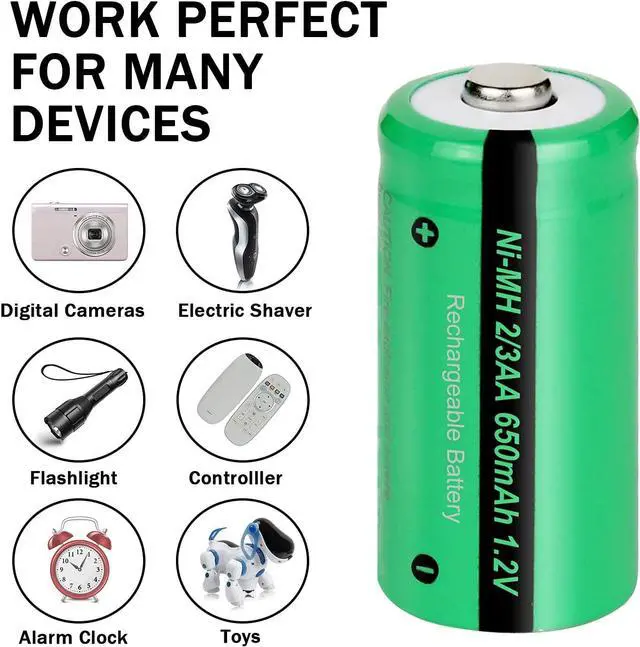 Alt view image 5 of 7 - PKCELL 10PC 2/3AA 650MAH NI-MH Rechargeable Battery (30 * 15mm, 2/3AA Size, NOT AA or AAA Size)