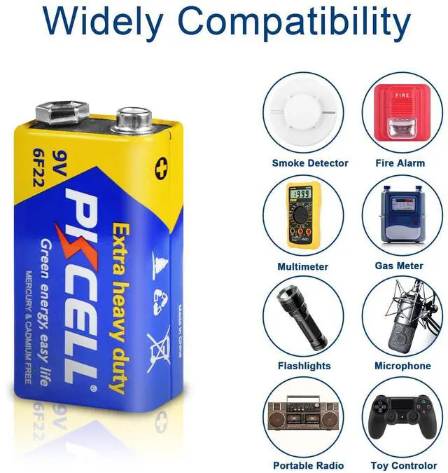 Alt view image 4 of 5 - PKCELL 8pack 9V Battery Carbon Zinc for Smoke Detectors 6F22 Battery,Ultra Long-Lasting