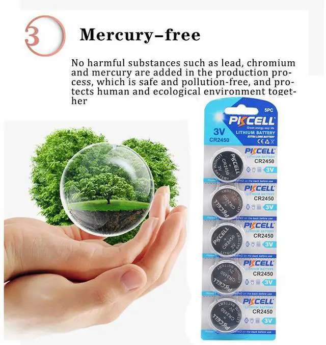 Alt view image 3 of 6 - PKCELL 20 Pack CR2450 Battery CR2450 3V Lithium Battery, High Capacity, Long Lasting Power, Mercury-Free