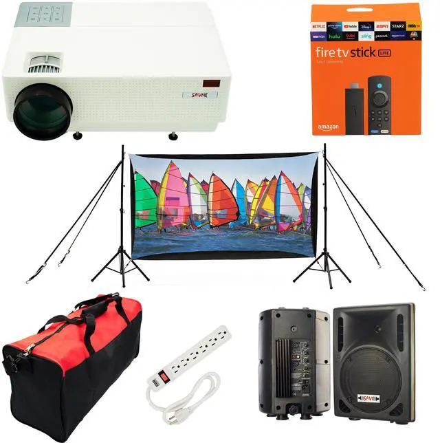 Alt view image 13 of 17 - Recreation Series System | 9' Front and Rear Projection Screen with HD Savi 1080p Projector, Surround Sound System & Blu-Ray Player w/WiFi (EZ-950)