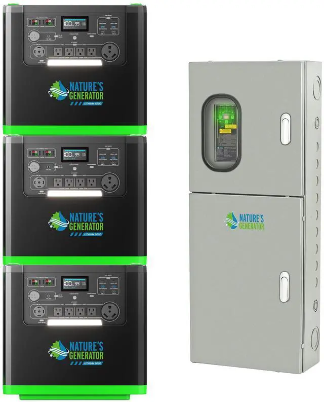 Main image of Natures Generator 3 Packs 3840Wh Solar Generator + 125A Automatic Transfer Switch, Lithium Batteries, 6000W Power Station for Home Backup, RVs, Emergencies, Power Outages, and Outdoor Camping