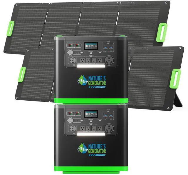 Main image of Natures Generator 3840Wh Solar Generator + 2 Packs 200W Folding Panels, Lithium Batteries, 6000W Power Station for Home Backup, RVs, Emergencies, Power Outages, and Outdoor Camping