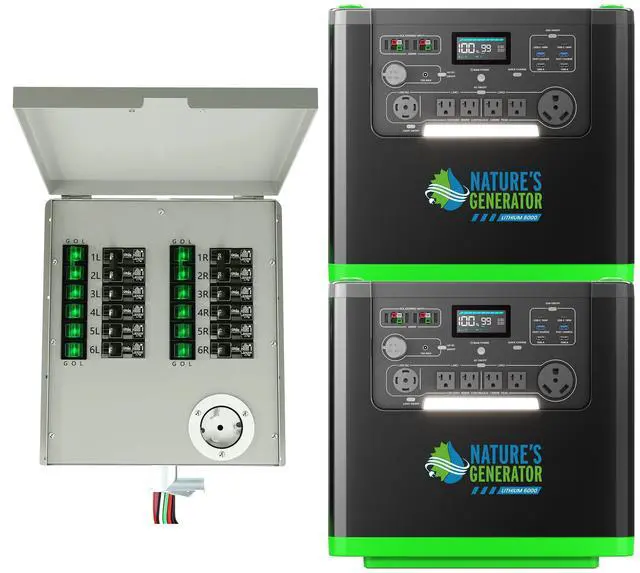 Main image of Natures Generator 2 Packs 3840Wh Solar Generators + 2 Packs 400W Folding Panels, Lithium Batteries, 6000W Power Station for Home Backup, RVs, Emergencies, Power Outages, and Outdoor Camping