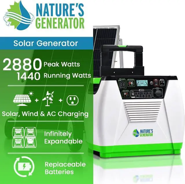 Alt view image 2 of 6 - NATURES GENERATOR  1800W Gold System: Solar & Wind Powered Off-Grid Portable Generator + 100W Solar Panel